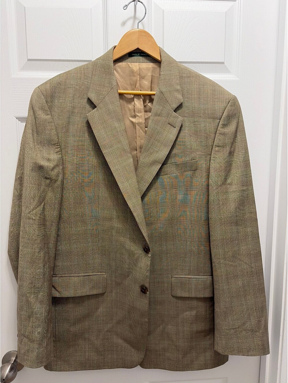 Lauren Ralph Lauren Vintage Wool Blazer 44L Tan Plaid Classic Fit